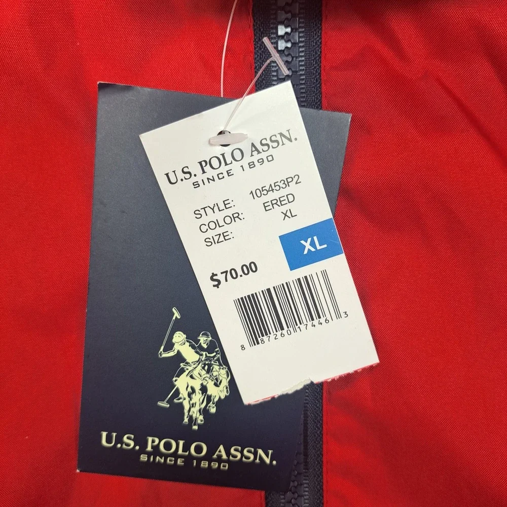 US Polo Assn Mens Windbreaker Jacket Red Hooded Mesh Lined XL 105453P2